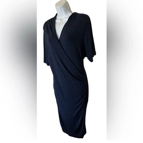 Banana Republic Heathered Navy Faux Wrap Jersey Dress | Small - Picture 4 of 6